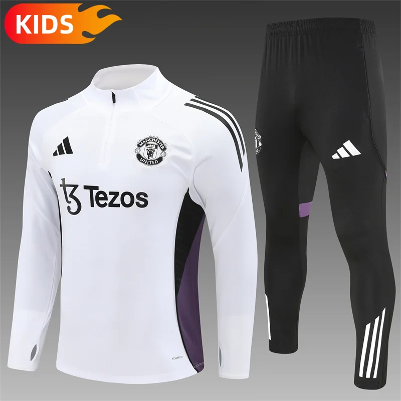 2025/2026 Manchester United Half-Pull Training Suit Football Shirt 1:1 Thai Quality Set Kids Size