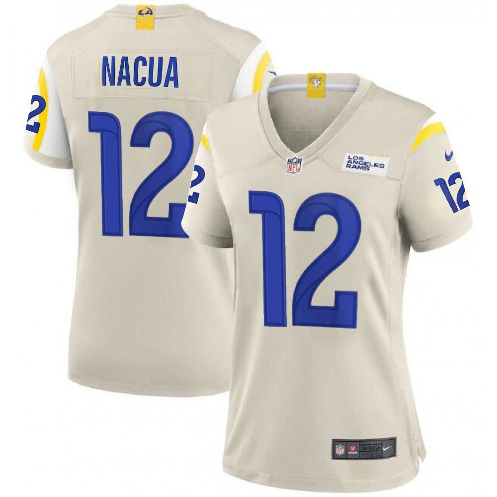 Women's Los Angeles Rams #12 Puka Nacua Nike Bone Vapor F.U.S.E. Limited Player Jersey