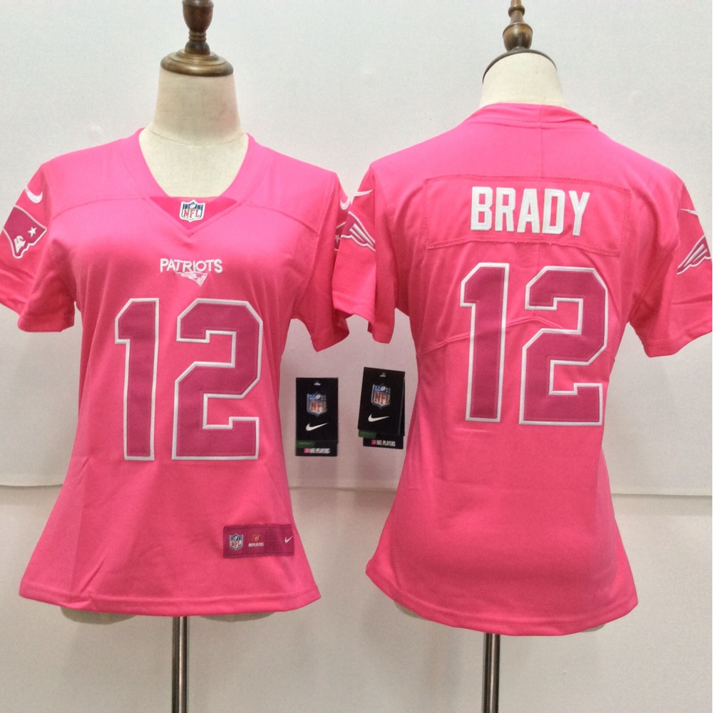 Women's  New England Patriots #12 Tom Brady  Pink Limited Rush Fashion Stitched NFL Jersey