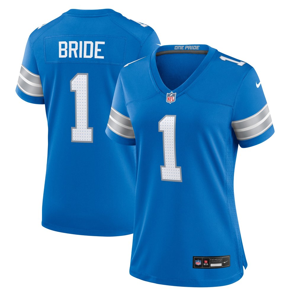 Women's Detroit Lions Number 1 Bride  Blue Game Jersey