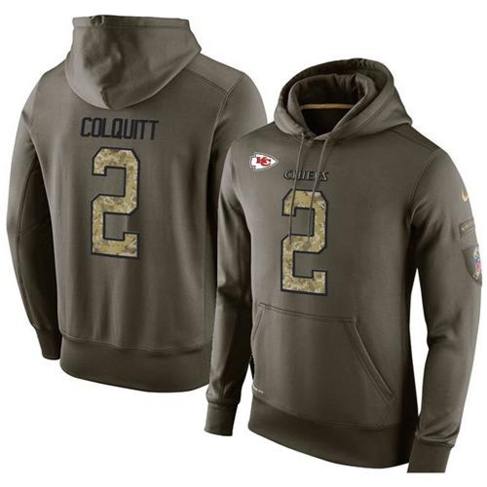 NFL Men's  Kansas City Chiefs #2 Dustin Colquitt Stitched Green Olive Salute To Service KO Performance Hoodie