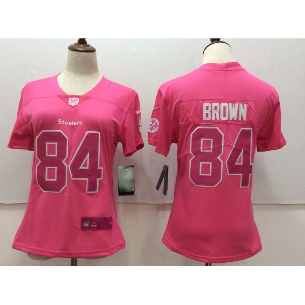 Women's  Pittsburgh Steelers #84 Antonio Brown Pink Stitched NFL Limited Rush Fashion Jersey