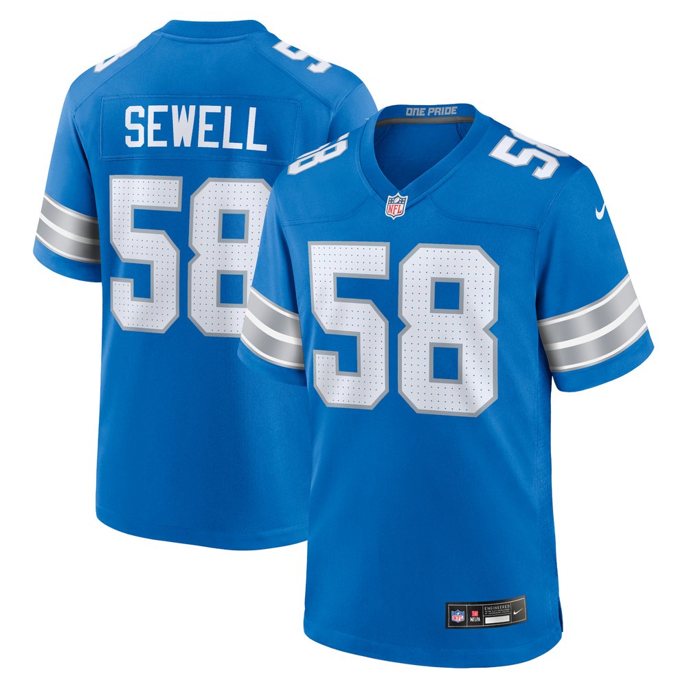 Men's Detroit Lions #58 Penei Sewell  Blue Game Jersey