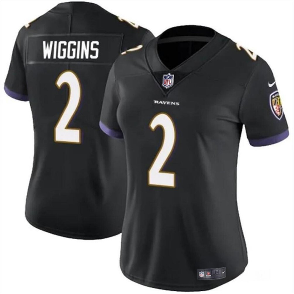 Women's Baltimore Ravens #2 Nate Wiggins Black 2024 Draft  Football Jersey(Run Small)
