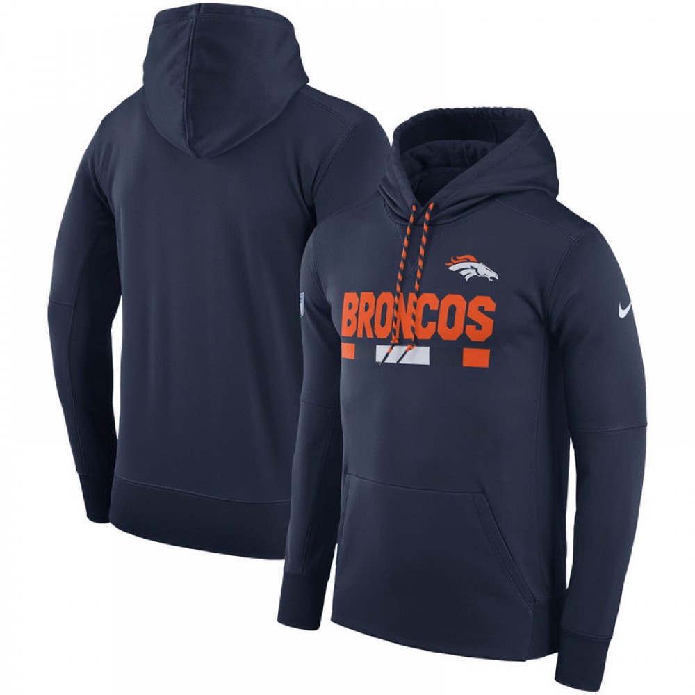 Men's Denver Broncos  Navy Sideline Team Name Performance Pullover Hoodie