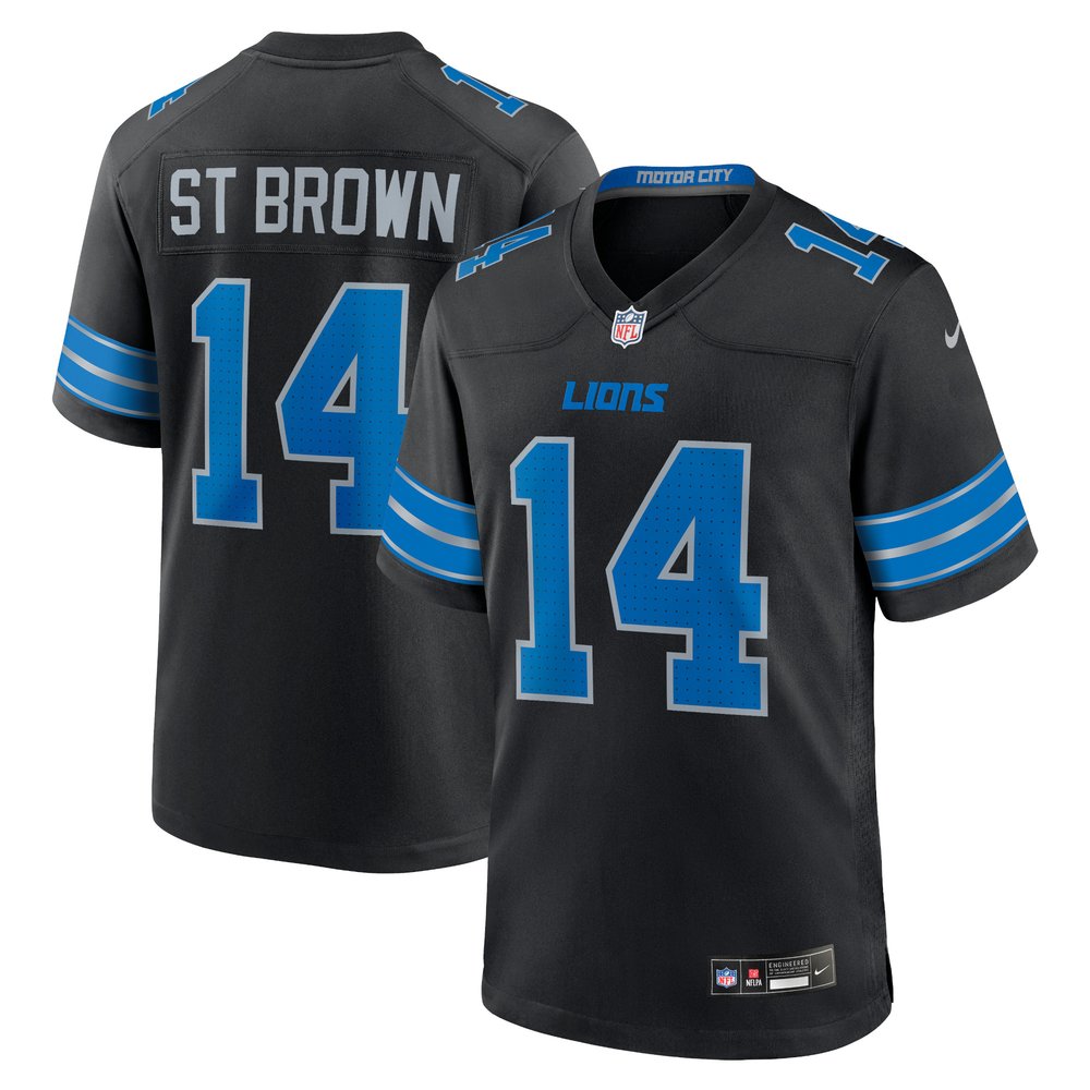 Men's Detroit Lions #14 Amon-Ra St. Brown  Black 2nd Alternate Game Jersey