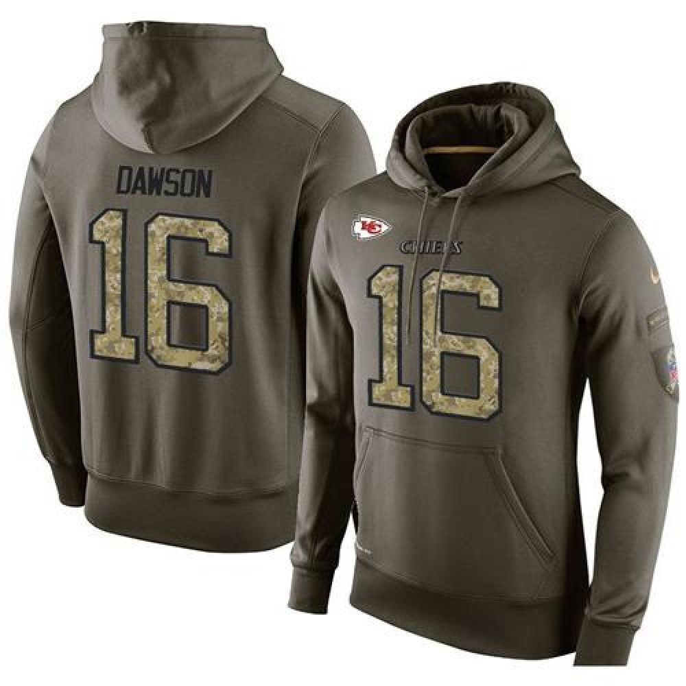 NFL Men's  Kansas City Chiefs #16 Len Dawson Stitched Green Olive Salute To Service KO Performance Hoodie