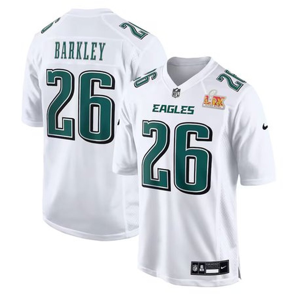 Men's Philadelphia Eagles #26 Saquon Barkley  Tundra White Super Bowl LIX Fashion Game Player Jersey