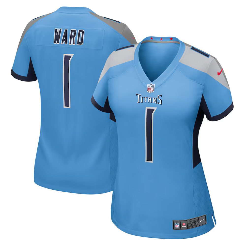 Women's Tennessee Titans #1 Cameron Ward Nike Light Blue 2025 NFL Draft First Round Pick Game Jersey