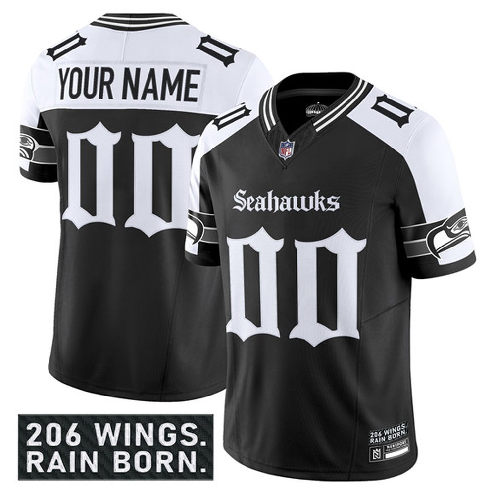 Men's Seattle Seahawks Active Player Custom Black Alternate 2025 F.U.S.E. 'Gothic Rain City Shadows Edition' Vapor Limited Stitched Football Jersey
