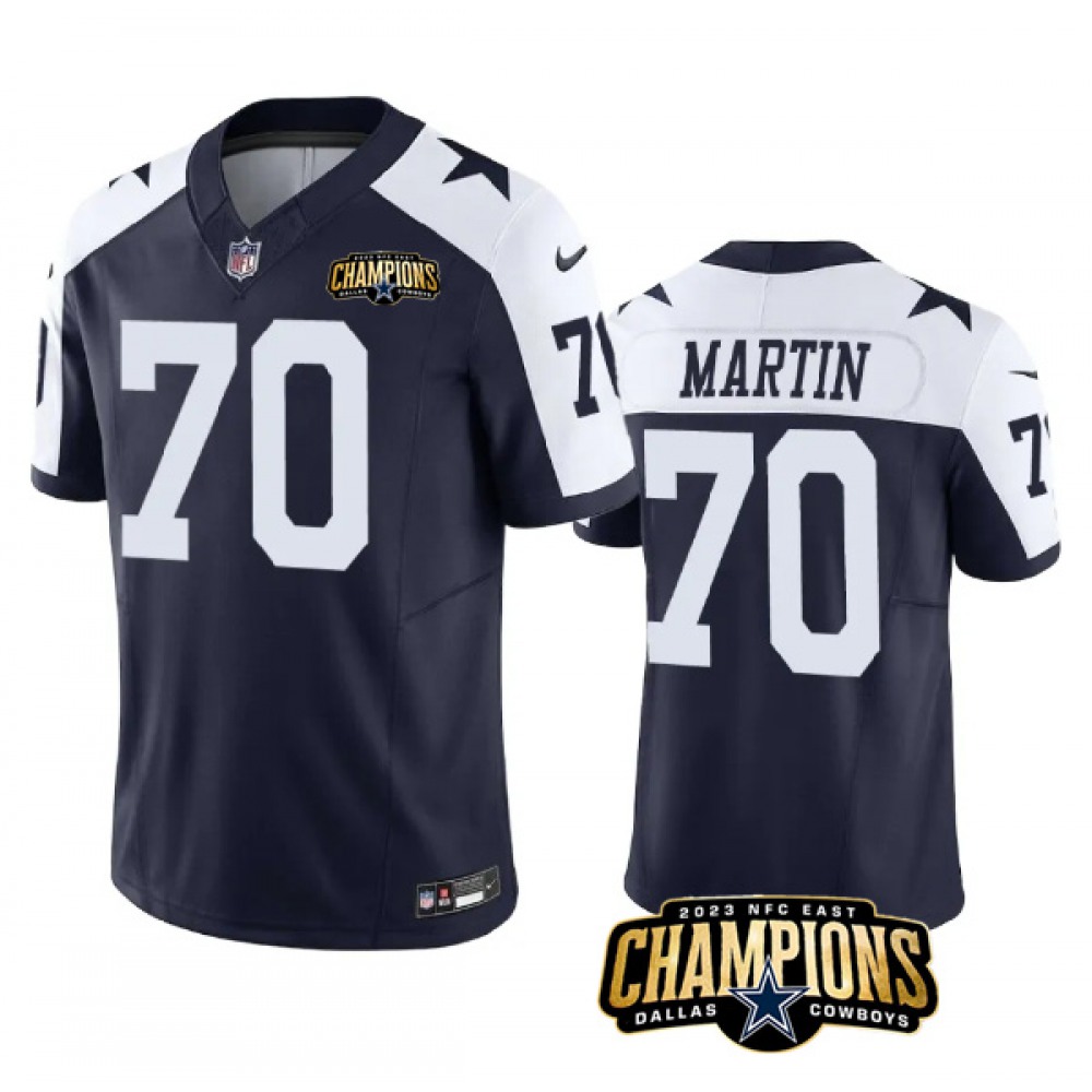 Men's Dallas Cowboys #70 Zack Martin Navy/White 2023 F.U.S.E. NFC East Champions Patch Stitched Football Jersey