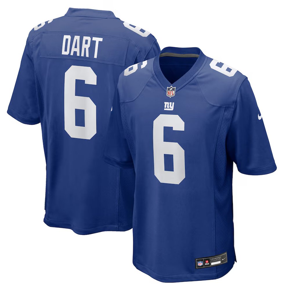 Youth New York Giants #6 Jaxson Dart Nike Royal 2025 NFL Draft First Round Pick Game Jersey