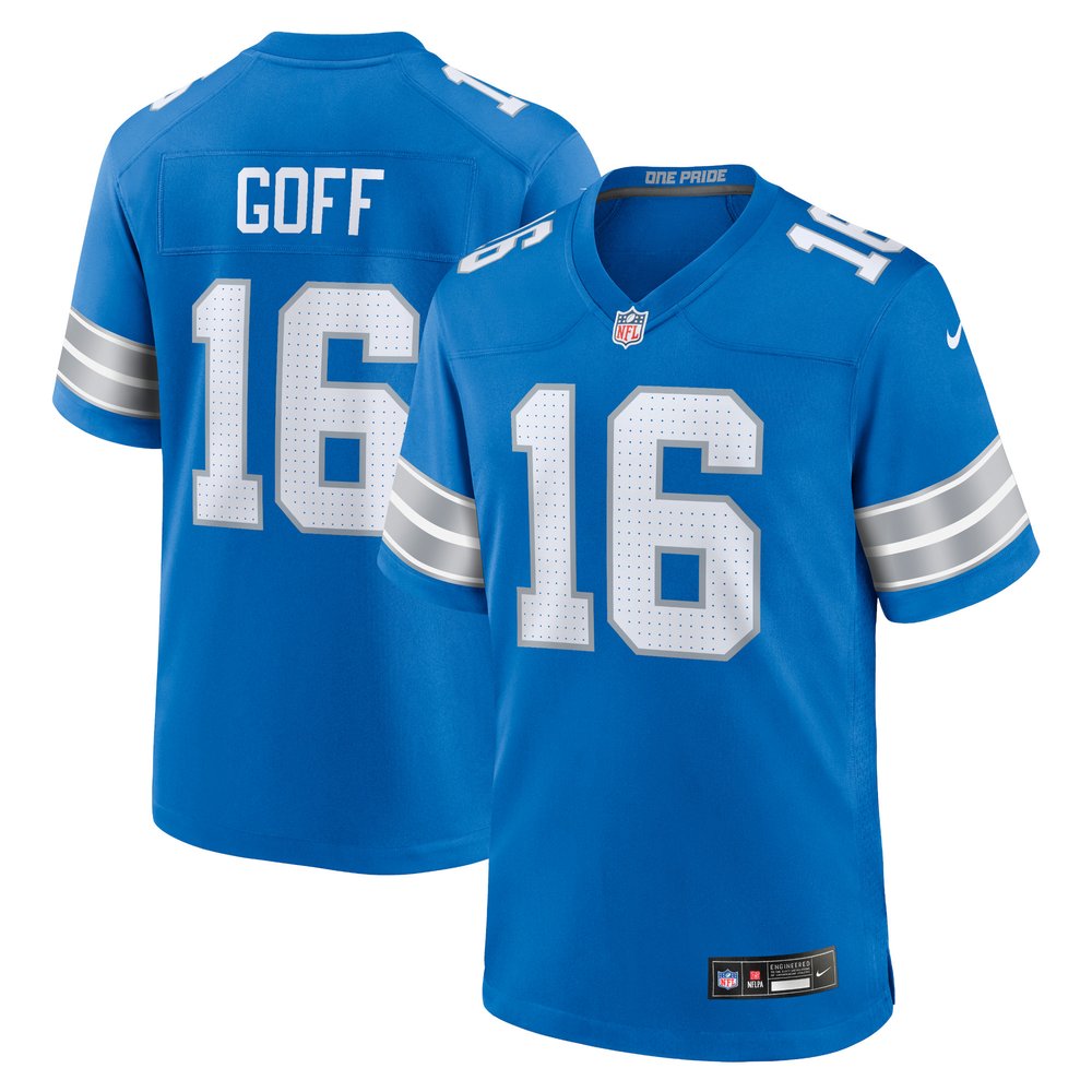 Men's Detroit Lions #16 Jared Goff  Blue Game Jersey