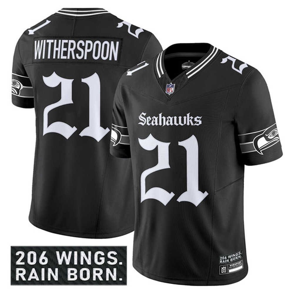 Men's Seattle Seahawks #21 Devon Witherspoon Black 2025 F.U.S.E. 'Gothic Rain City Shadows Edition' Vapor Limited Stitched Football Jersey