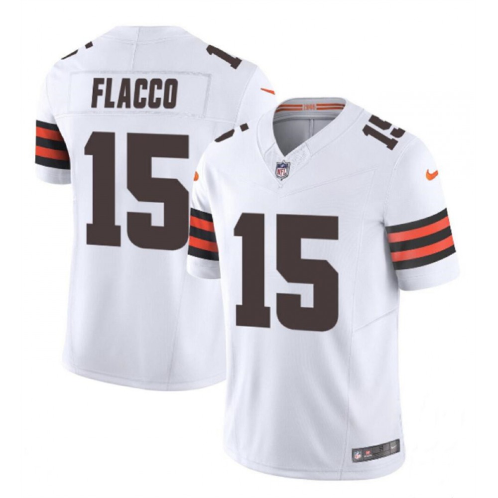 Men's Cleveland Browns #15 Joe Flacco White 2023 F.U.S.E. Vapor Limited Stitched Football Jersey