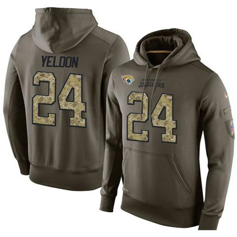 NFL Men's  Jacksonville Jaguars #24 T.J. Yeldon Stitched Green Olive Salute To Service KO Performance Hoodie