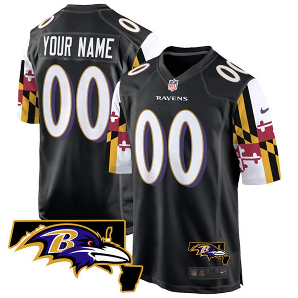 Men's Baltimore Ravens Active Player Custom Black Maryland Flag Vapor Limited Football Game Jersey