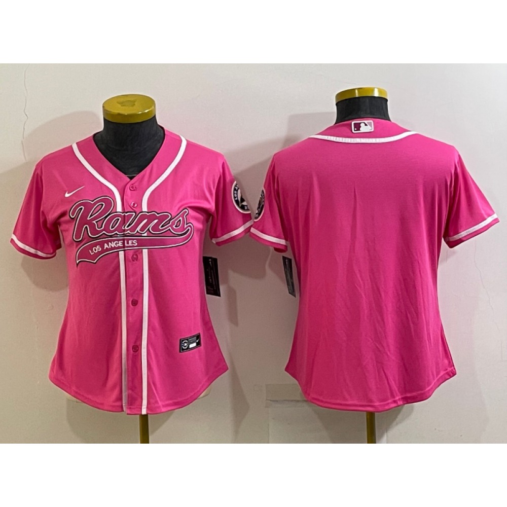 Women's Los Angeles Rams Blank Pink With Patch Cool Base Stitched Baseball Jersey(Run Small)