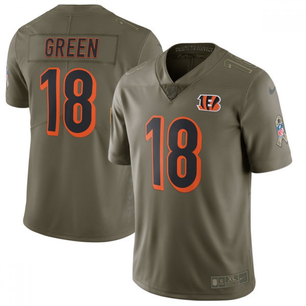 Men's  Cincinnati Bengals #18 A.J. Green Olive Salute To Service Limited Stitched NFL Jersey