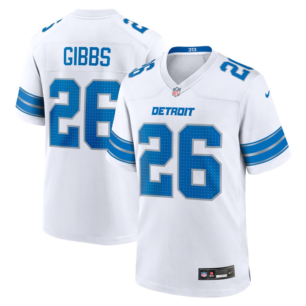 Men's Detroit Lions #26 Jahmyr Gibbs  White Game Jersey