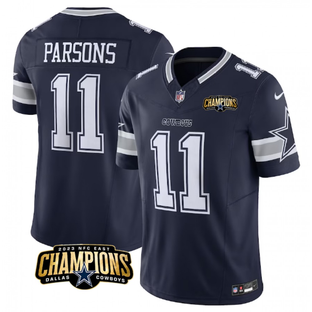Men's Dallas Cowboys #11 Micah Parsons Navy 2023 F.U.S.E. NFC East Champions Patch Stitched Football Jersey