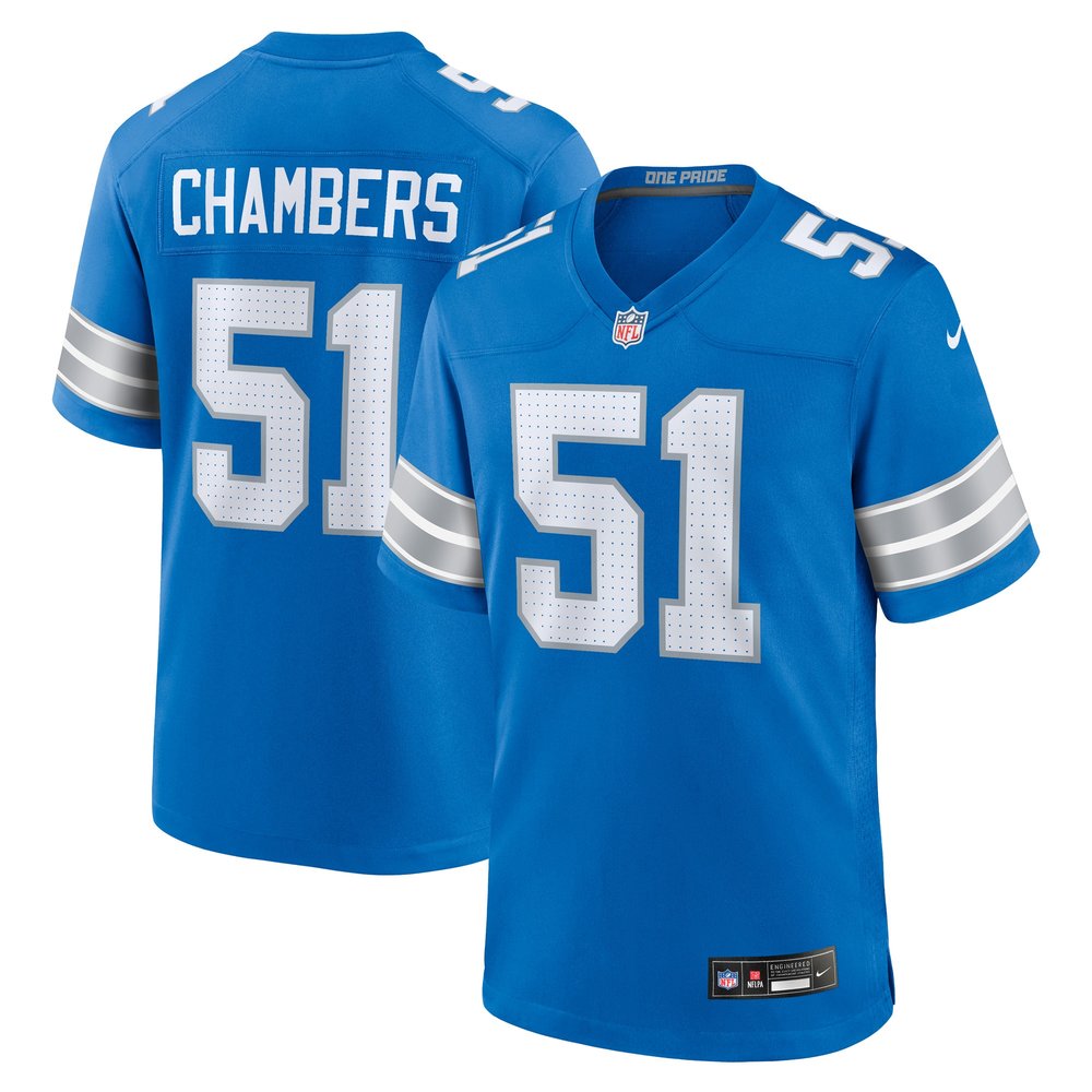 Men's Detroit Lions Steele Chambers   Blue Game Jersey