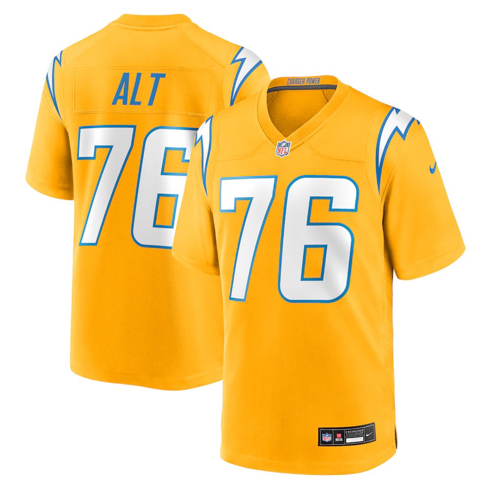 Men's Los Angeles Chargers #76 Joe Alt Nike Gold Alternate Charger Power Game Player Jersey