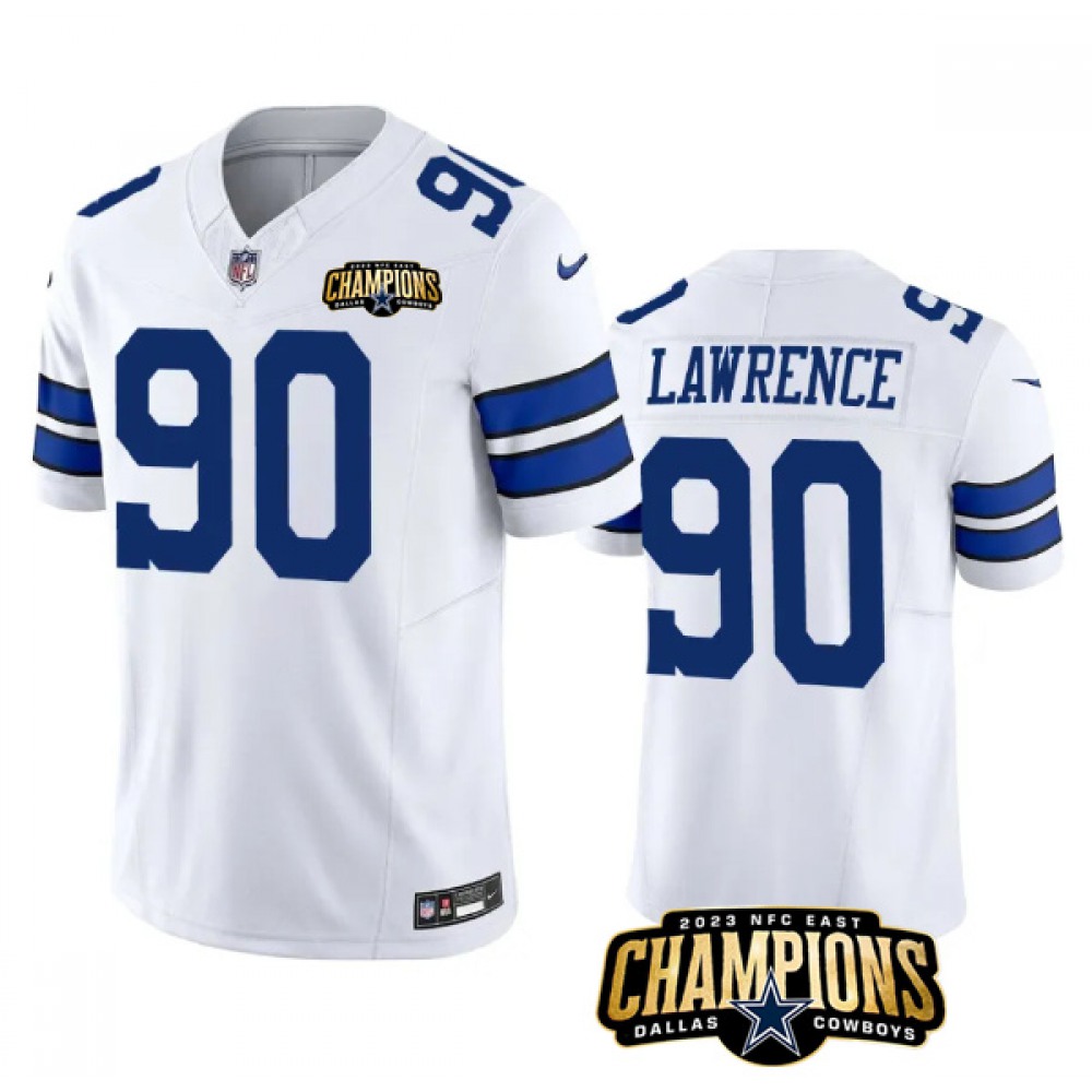 Men's Dallas Cowboys #90 DeMarcus Lawrence White 2023 F.U.S.E. NFC East Champions Patch Stitched Football Jersey