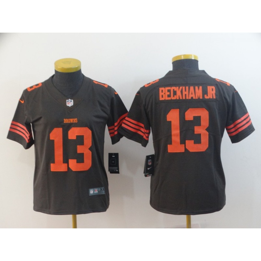 Women's Cleveland Browns #13 Odell Beckham Jr. Brown Color Rush Limited Stitched NFL Jersey(Run Small)