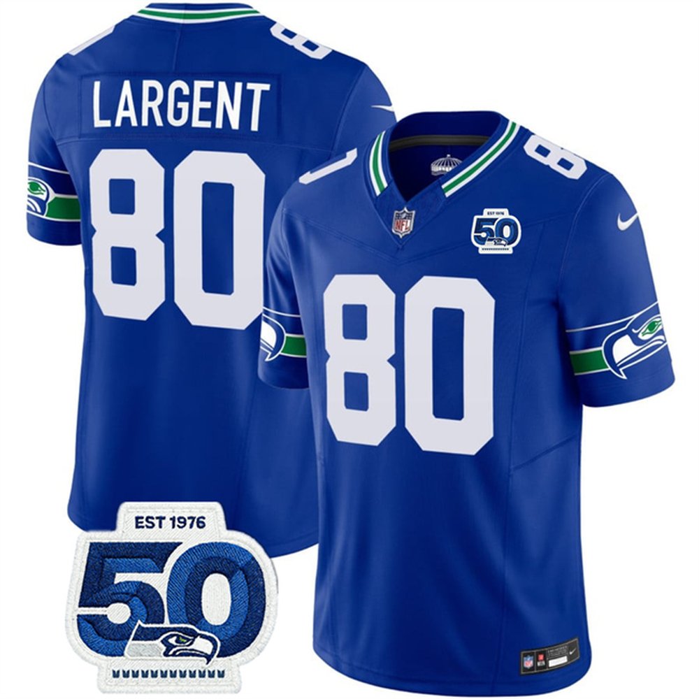 Men's Seattle Seahawks #80 Steve Largent  Royal 2025 F.U.S.E 50th Anniversary Patch Throwback Vapor Limited Stitched Football Jersey