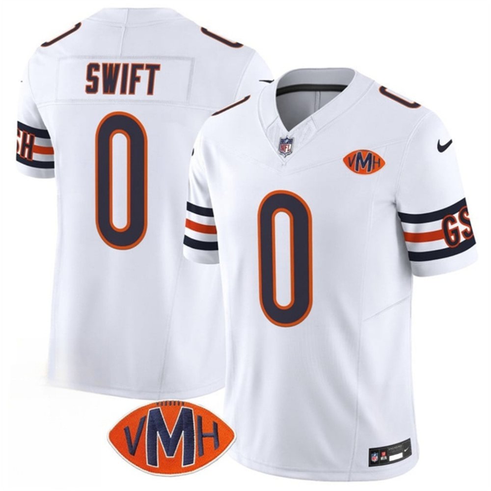 Men's Chicago Bears #0 D'Andre Swift White 2025 F.U.S.E. With VMH Patch Vapor Untouchable Limited Stitched Football Jersey