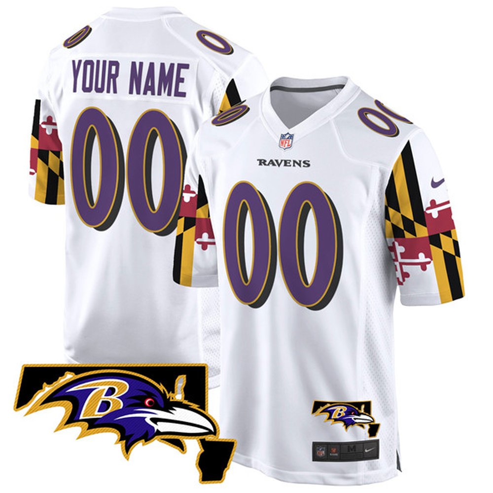 Youth Baltimore Ravens Active Player Custom White Maryland Flag Vapor Limited Football Game Jersey