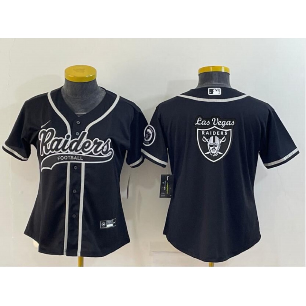 Women's Las Vegas Raiders Black Team Big Logo With Patch Cool Base Stitched Baseball Jersey(Run Small)