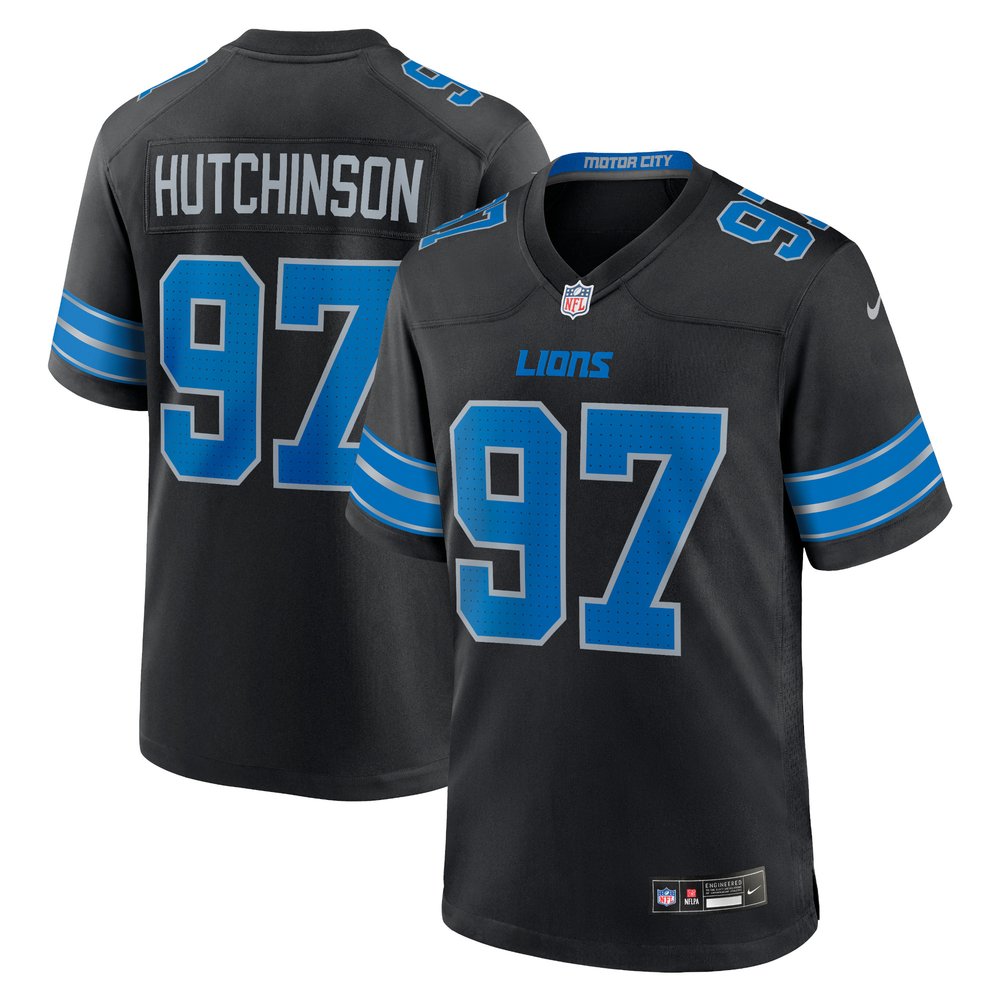 Men's Detroit Lions #97 Aidan Hutchinson  Black 2nd Alternate Game Jersey