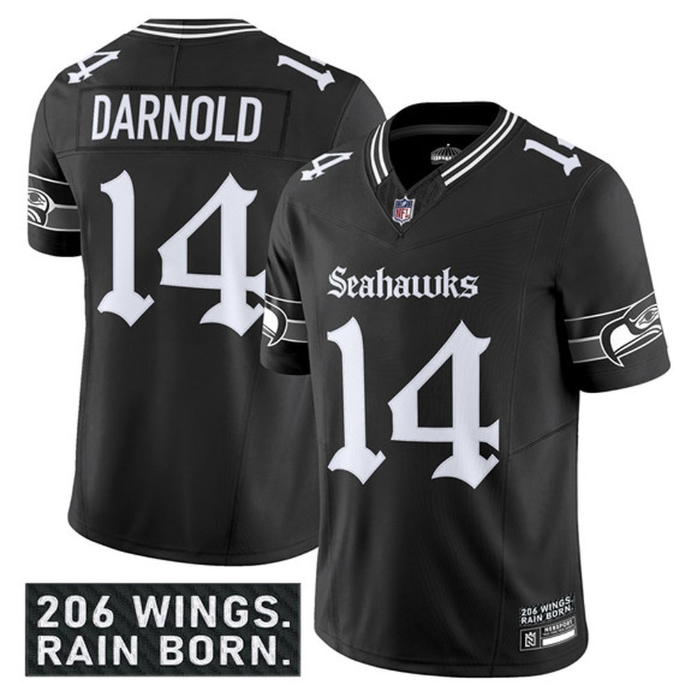 Youth Seattle Seahawks #14 Sam Darnold Black 2025 F.U.S.E. 'Gothic Rain City Shadows Edition' Vapor Limited Stitched Football Jersey