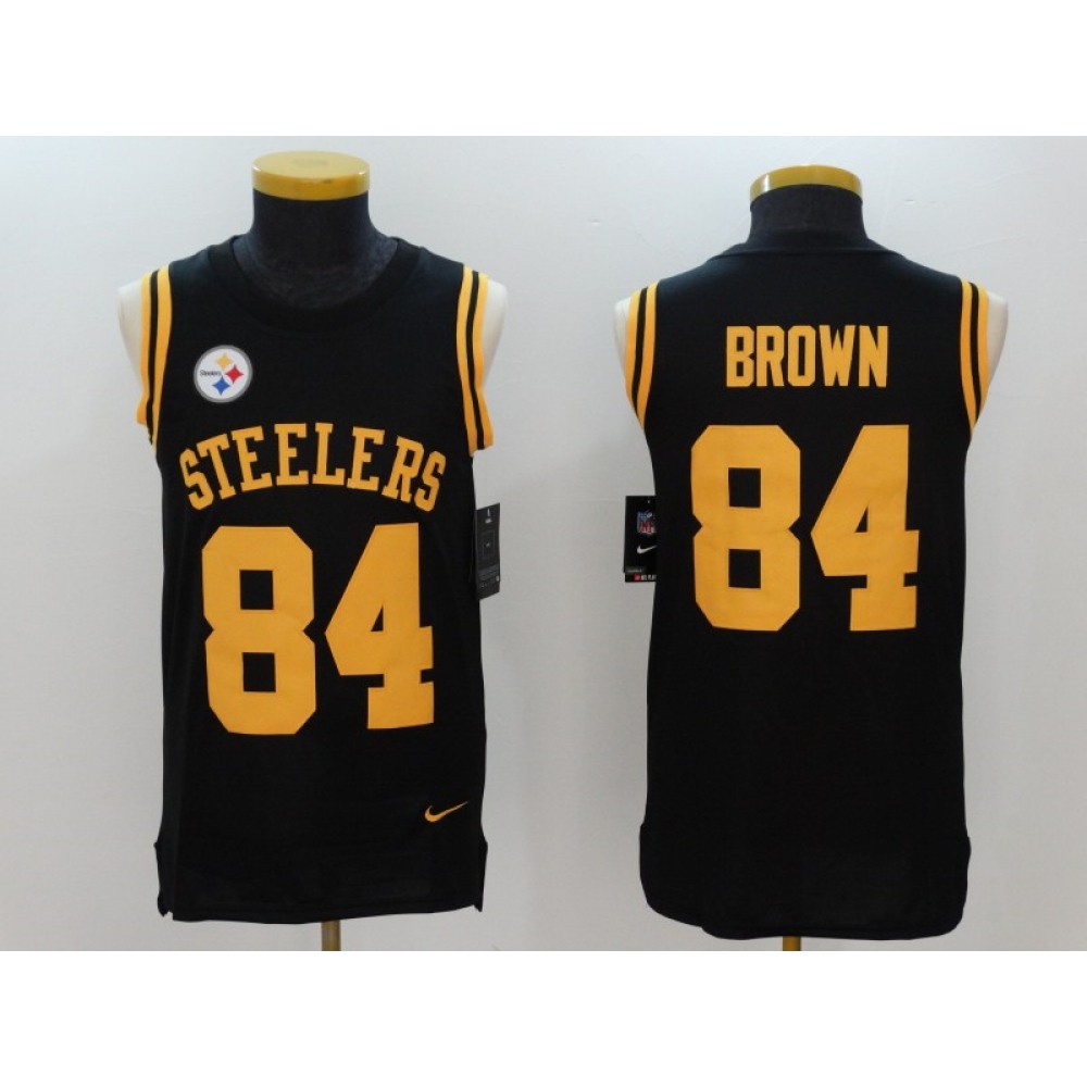 Men's  Pittsburgh Steelers #84 Antonio Brown Black Team Color Stitched NFL Limited Rush Tank Top Jersey
