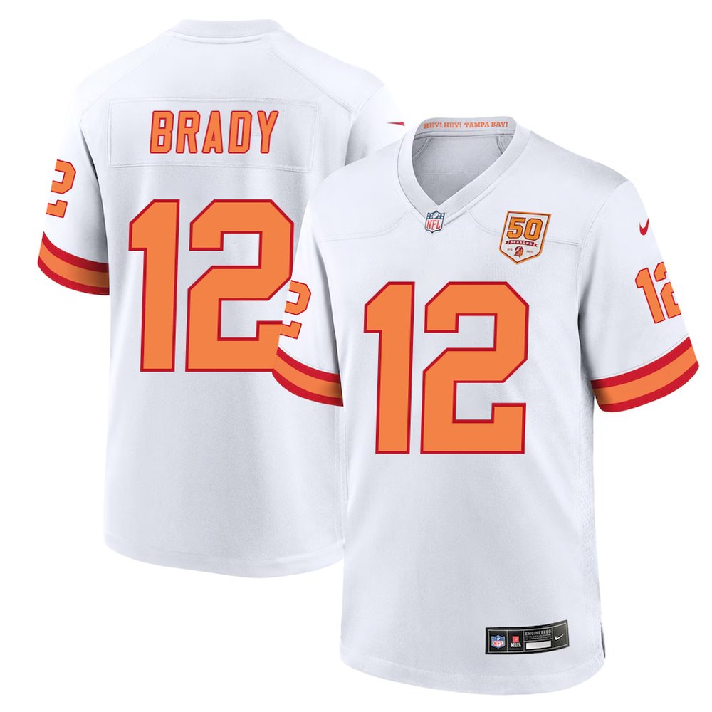 Men's '76 Tampa Bay Buccaneers #12 Tom Brady Nike White 50th Season Game Jersey