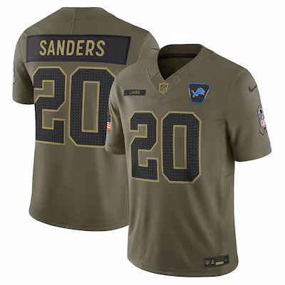 Barry Sanders Detroit Lions Nike 2025 Salute to Service Retired Limited Jersey - Olive