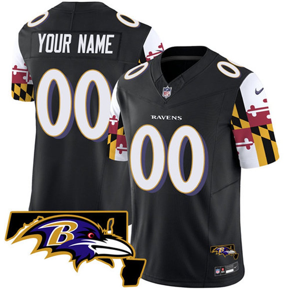 Men's Baltimore Ravens Active Player Custom Black 2025 F.U.S.E. Maryland Flag V2 Vapor Limited Football Jersey