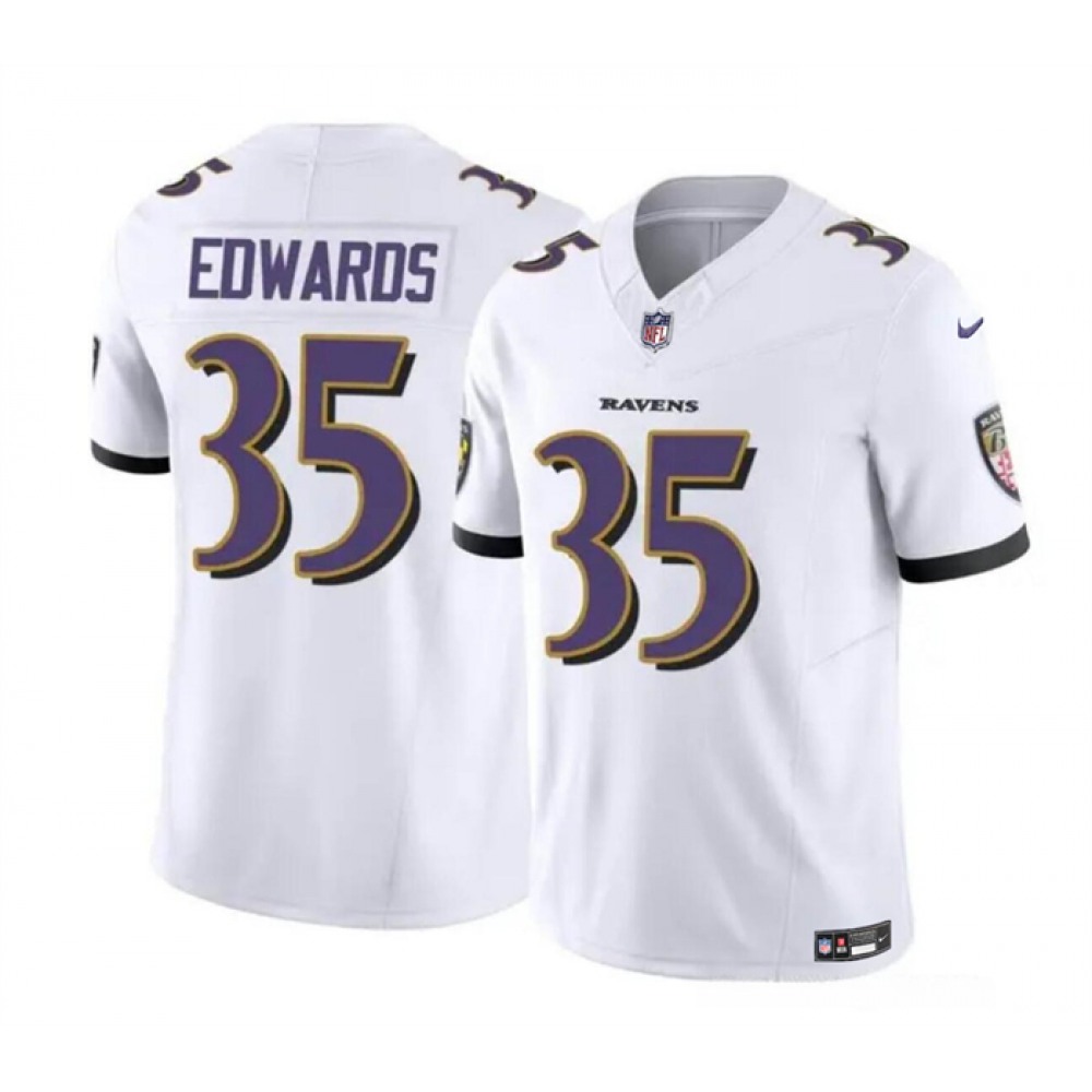 Men's Baltimore Ravens #35 Gus Edwards White 2023 F.U.S.E. Vapor Limited Football Jersey