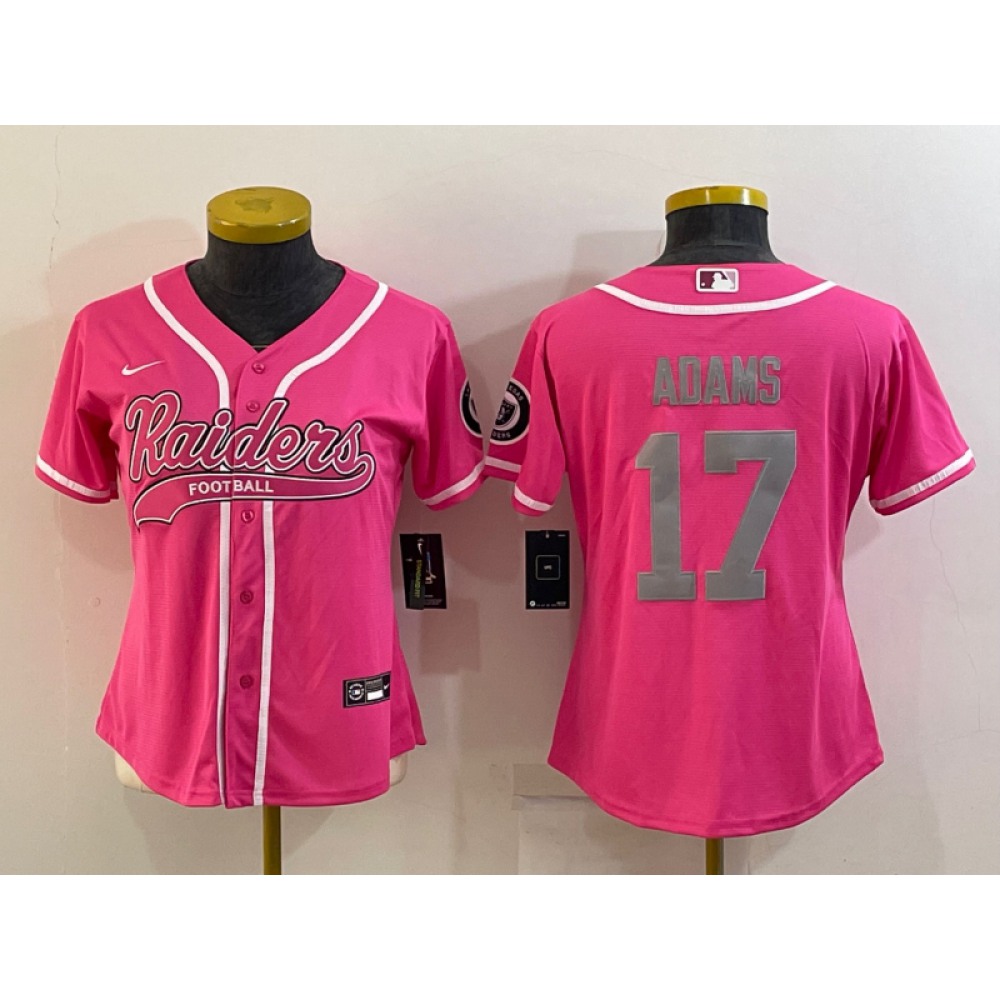 Women's Las Vegas Raiders #17 Davante Adams Pink Silver With Patch Cool Base Stitched Baseball Jersey(Run Small)
