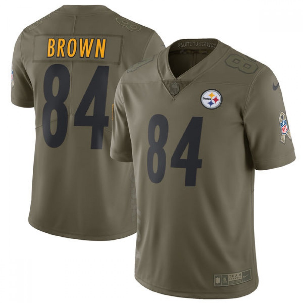 Men's  Pittsburgh Steelers #84 Antonio Brown Olive Salute To Service Limited Stitched NFL Jersey