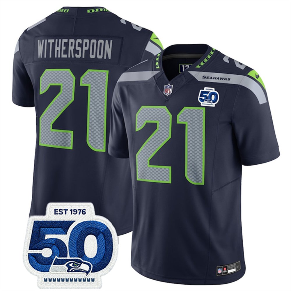 Youth Seattle Seahawks #21 Devon Witherspoon Navy 2025 F.U.S.E. 50th Anniversary Patch Vapor Untouchable Limited Stitched Football Jersey