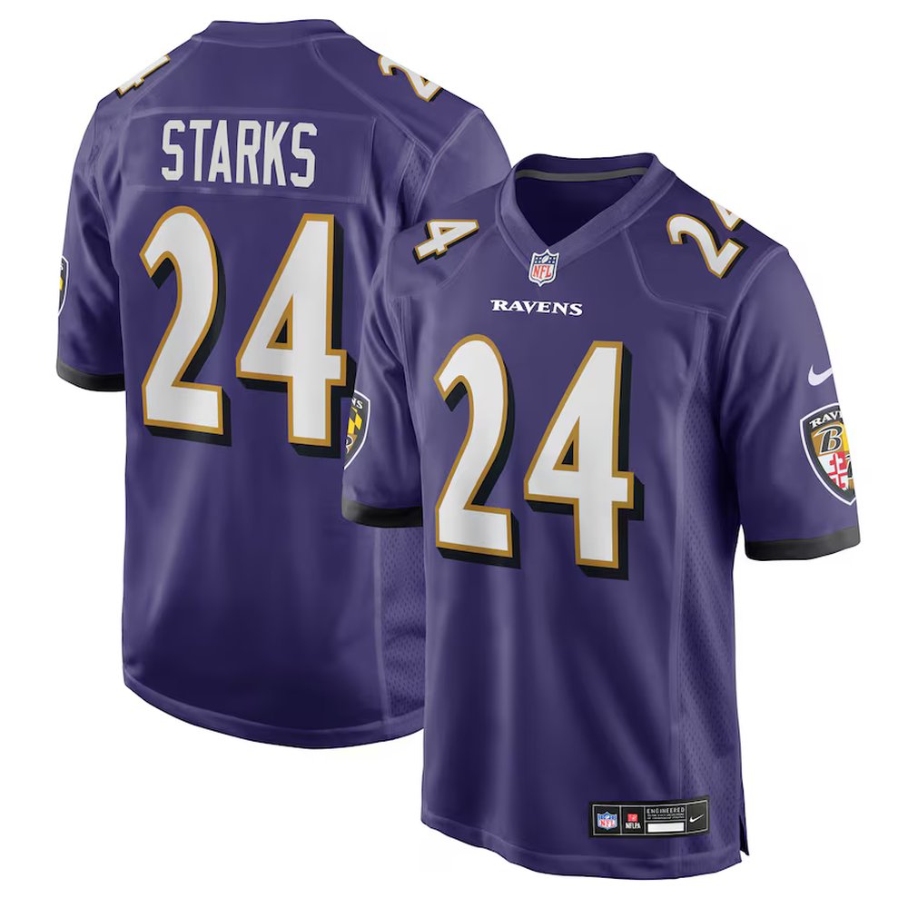 Youth Baltimore Ravens #24 Malaki Starks Nike Purple 2025 NFL Draft First Round Pick Game Jersey