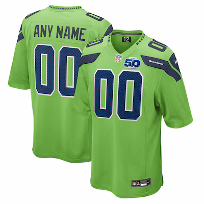 Seattle Seahawks Nike 50th Season Alternate Custom Game Jersey - Neon Green