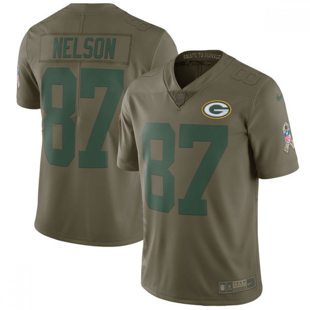Youth  Green Bay Packers #87 Jordy Nelson Olive Salute To Service Limited Stitched NFL Jersey