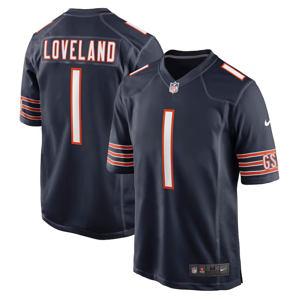 Youth Chicago Bears #1 Colston Loveland Nike Navy 2025 NFL Draft First Round Pick Game Jersey