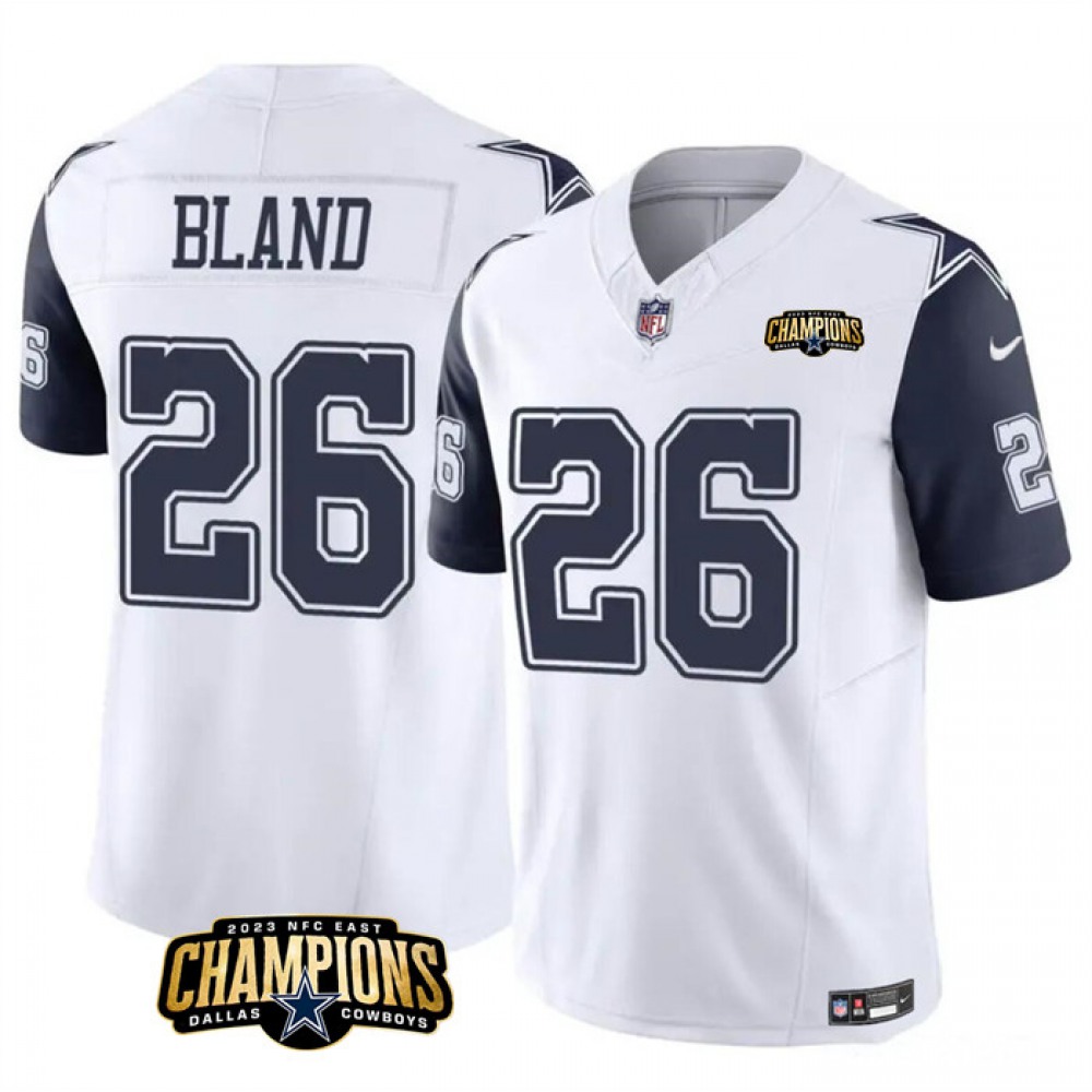 Men's Dallas Cowboys #26 DaRon Bland White/Navy 2023 F.U.S.E. NFC East Champions Patch Stitched Football Jersey