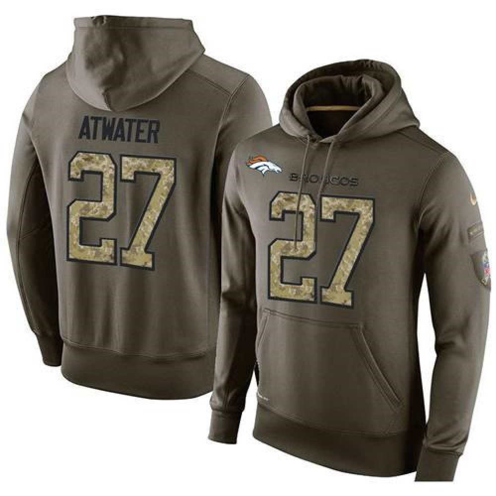 NFL Men's  Denver Broncos #27 Steve Atwater Stitched Green Olive Salute To Service KO Performance Hoodie