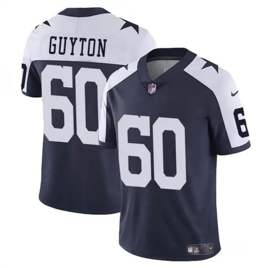 Men's Dallas Cowboys #60 Tyler Guyton Navy/White 2024 Draft Vapor Untouchable Thanksgiving Limited Stitched Football Jersey